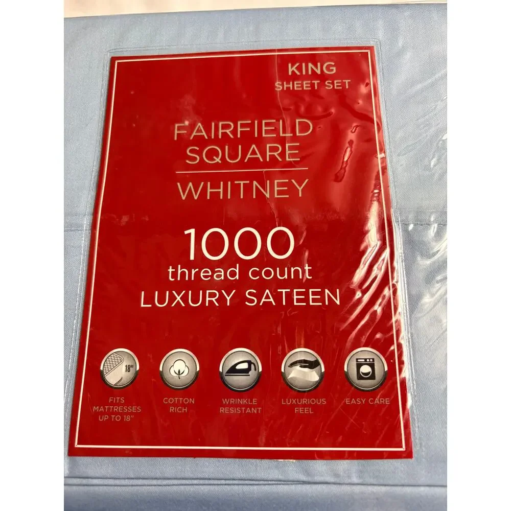 Fairfield Square Whitney 1000 Thread Count Luxury Sateen King Sheet Set Blue NWT
